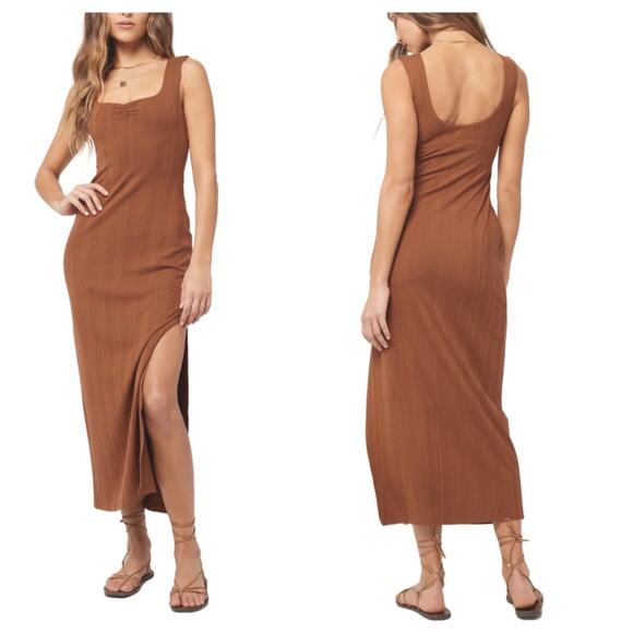 L SPACE Celine Midi Dress in Coffee - Picture 1 of 16